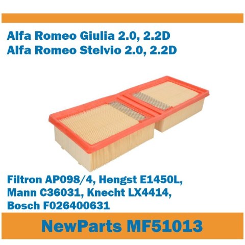 Filtr powietrza MF51013 Alfa Romeo Giulia Stelvio 2.0/2.2D zamiennik AP098/4