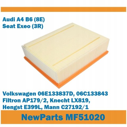 Filtr powietrza MF51020 Audi A4 B6 8E Seat Exeo zamiennik Filtron AP179/2