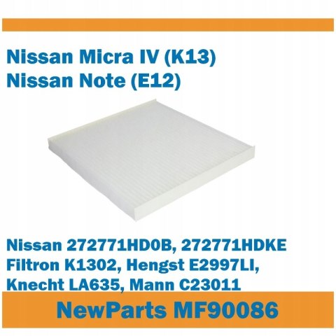 NewParts MF90086 Filtr kabinowy Nissan Micra Note zamiennik Filtron K1302
